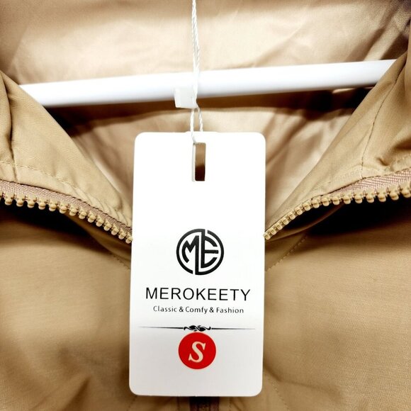 Merokeety Women Short Puffer Jacket Winter Cropped Coat Beige Size S - Picture 6 of 15